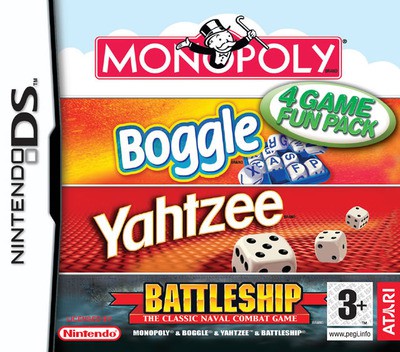 4 Game Fun Pack - Monopoly + Boggle + Yahtzee + Battleship